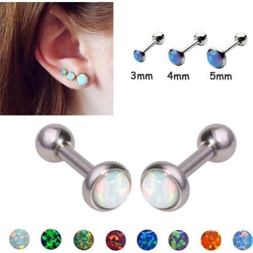 2pcs 16G Opal Cartilage Ear Stud Tragus Ring Helix Bar Stainless Steel Daith Oreja Rook Women Earing Piercing Body Jewelry 3-5mm