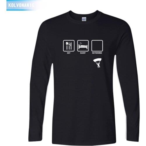 KOLVONANIG 2019 Brand Clothing Eat Sleep Skydiving Parachute Printed Funny Mens T Shirt Cotton Long Sleeve T-Shirt Top Tees