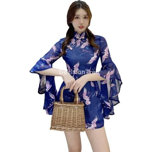 2021 oriental dress chinese traditional dress for women qipao dress+pants set china style qipao dress party cheongsam dress