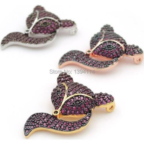 23*18*5mm Micro Pave Red CZ Fox Charms Of Double Loops Fit For Making Necklaces Jewelry