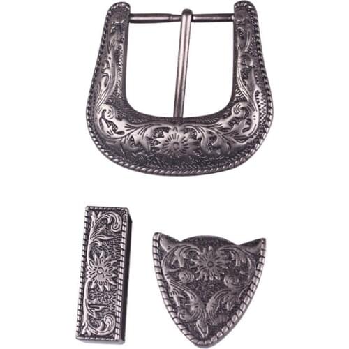 3pcs parts/set vintage carve pattern metal handmake DIY leather craft belt buckle set antique