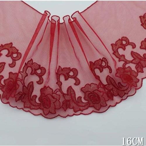 30Yds Delicate Embroidered Red Mesh Tulle Lace Trim DIY Sewing Accessories 16cm Wide for Women Clothing
