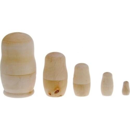 5Pcs Wooden White Embryo DIY 5-layer Nesting Hand-painted Russian Doll Kids Toys Holiday Gift craft project exploring creativity