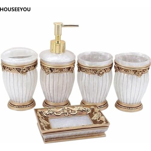 5Pcs/set Resin Bathroom Accessories Set Toothbrush Holder Lotion Dispenser Soap Toothbrush Holder Home Garden Bath Products