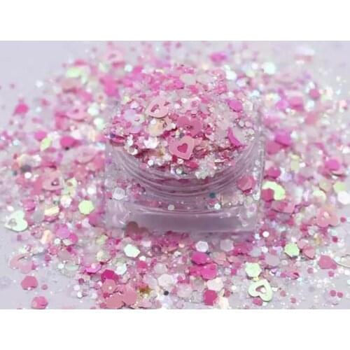1 Bag/50G .2-6mm Pink Ribbon + heart Nail Art Glitter AWARENESS PINK REMIX Exclusive Ribbon GLITTER Shaped Laser Cut Glitter 6MM