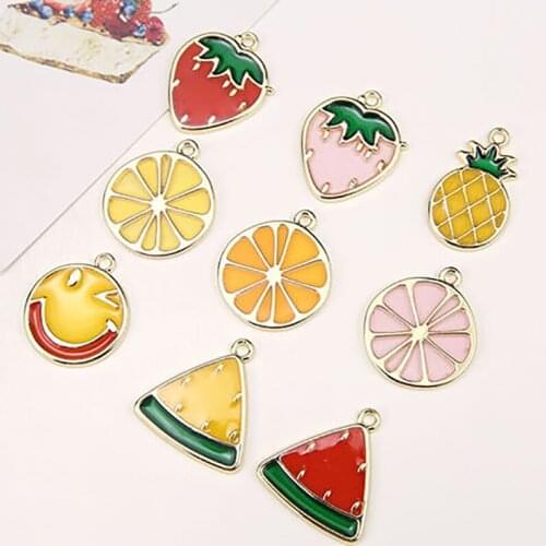 6pcs New Korean Cute Drop Earrings Series For Women Creative Fruit Earrings Strawberry Watermelon Lemon Pendant Diy Accessories