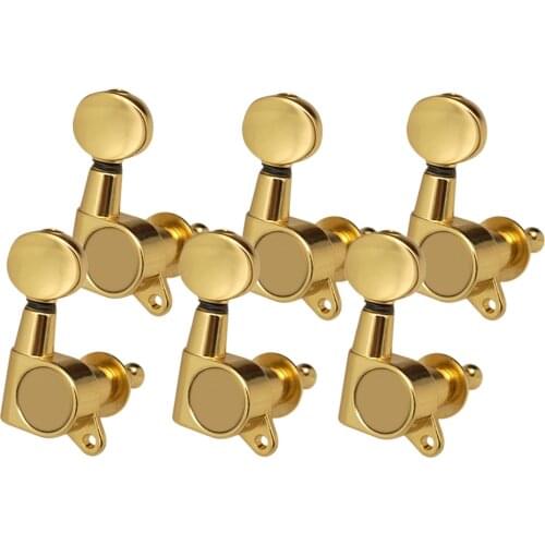 6 pieces String Tuning Pegs Tuners Enclosed Round Button for Acoustic Guitar Accessories 6R Gold