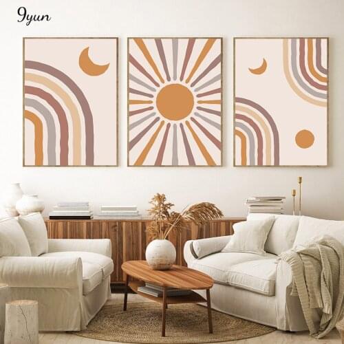 Abstract Sun Moon Rainbow Geometric Poster Boho Covers Trendy Wall Art Print Canvas Painting Interior Living Room Decoration