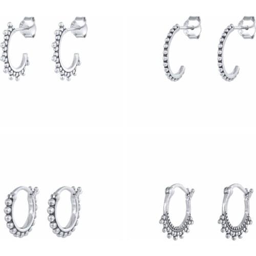 Canner 925 Sterling Silver Piercing Round Bead C-shape Retro Earings Fashion Jewelry 2020 Elegant Brincos em prata 925 1 Pair