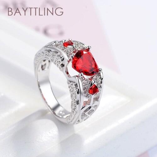 BAYTTLING 925 Sterling Silver 6/7/8/9/10#Fine Carved Heart Zircon Ring For Woman Fashion Party Gift Jewelry