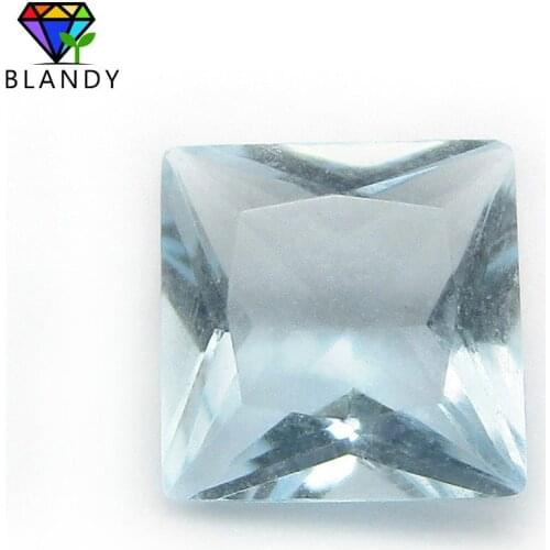 Free Shipping 3x3~12x12mm Square Shape Loose Water Blue Glass Stone Princess Cut Glass Beads Synthetic Gems For Sale
