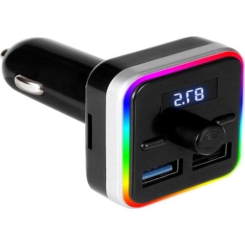 Bluetooth 5.0 FM transmitter wireless hands-free car MP3 player Bluetooth kit FM modulator dual USB charger with RGB lights