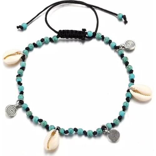 ZV Adjustable Simple Fashion Foot Chain Bracelet for Women Beach Bohemian Beads Conch Charm Anklet On Leg Gift Jewelry