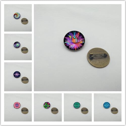 New colorful flower brooch mens and womens brooches handmade fashion round glass natural cute mandala flower metal jewelry
