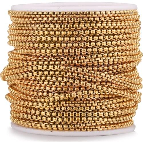 2M Width 2 3mm Stainless Steel Gold Box Chains Link Chain for DIY Necklace Bracelet Jewelry Making Supplies Wholesale Lots Bulk