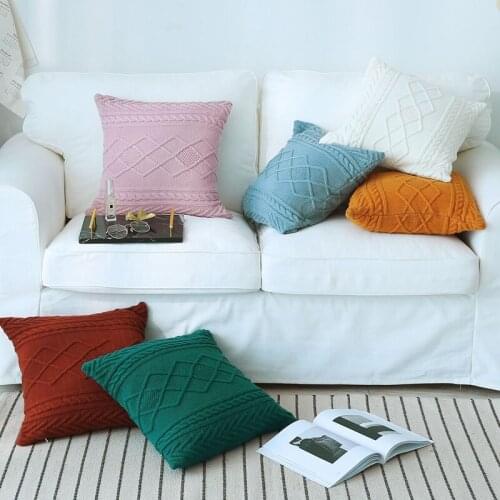 Nordic Style Solid Color Decorative Pillows Case Geometric Knitted Fabric Cushion Cover Car Travel Office Sofa Home Pillowcase