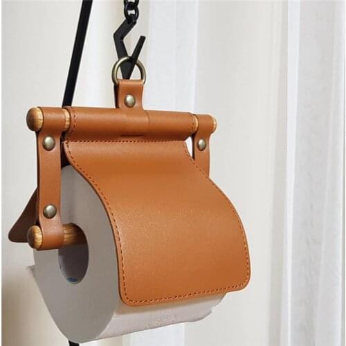 Vintage Toilet Paper Holder Wall Hanging PU Leather Bathroom Tissue Holder Toilet Paper Roll Holder Bathroom Decoration Supplie