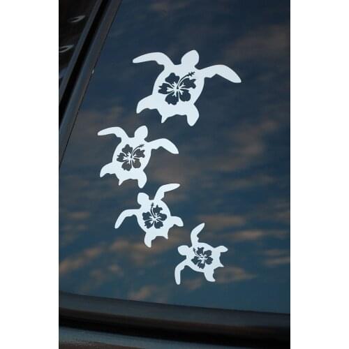 For Hawaiian Turtle Family Sticker Hibiscus Flower Vinyl Decal Car Wall Decor V300 Styling