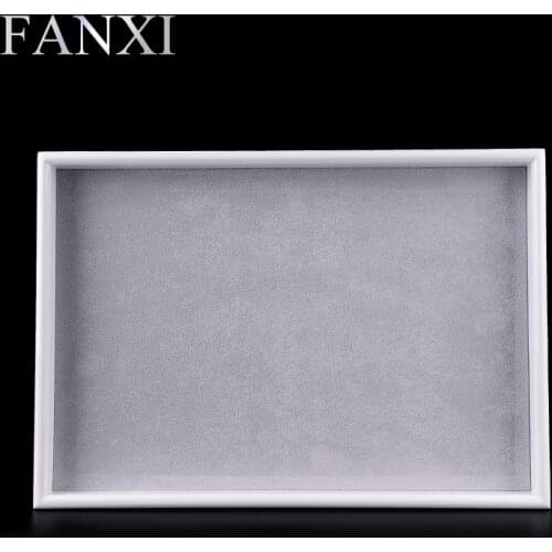 FANXI Luxury White Lacquer Jewelry Display Tray with Velvet Insert Ring Necklace Bracelet Tray Holder Jewelry Organizer Box