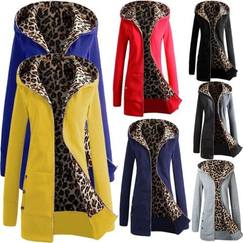 Oversized Leopard Hoodies Women Autumn Winter Sweatshirt Women Zipper Hoodies Outerwear Pockets Sudaderas Mujer Sweat Femme