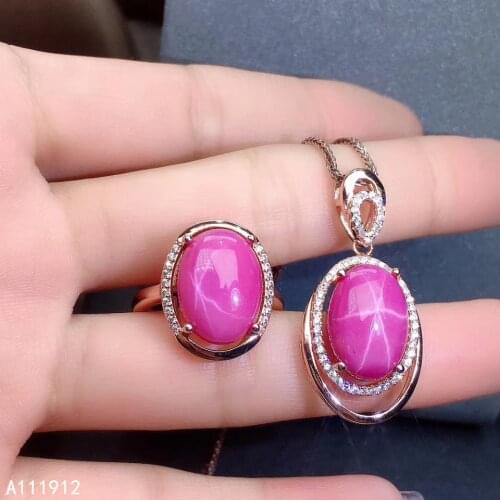 KJJEAXCMY fine jewelry natural star Ruby 925 sterling silver women pendant necklace chain ring set support test classic