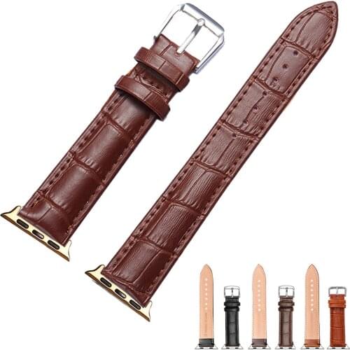 For Apple Watch 6 Band 5 4 3 2 1 Gold Adaptor Leather iWatch Bracelet Strap Bands for Apple Watch Band 44mm 40mm 42mm 38mm