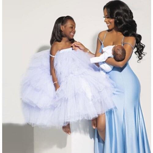 Lovely White Kid Tulle Dresses Extra Puffy Custom Made Strapless Gilrs Tolders Fluffy Tutu Skirt Dress Long Length