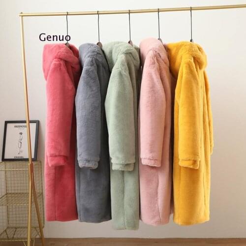 Winter Women Thick Warm Hooded X-Long Faux Fur Jacket Female High Quality Fluffy Rabbit Fur Coat Plus Size Loose Parkas