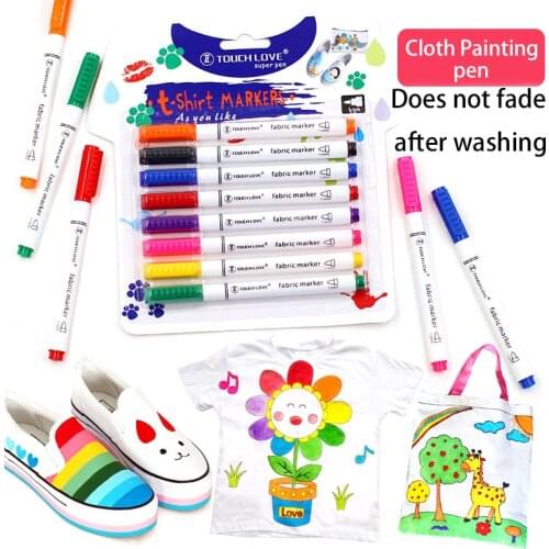 8 Pcs/Set Clothes Textile Marker Fabric Paint Pen DIY Crafts T-shirt Pigment Painting Pen School Home Stationery Graffiti Supply