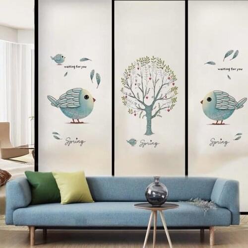 Cartoon window film glass stickers Bird and tree toning Custom Stained static bedroom privacy non-Adhesive door Decorative film