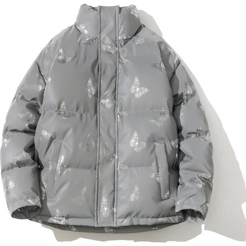 Man&woman Winter Jackets Coats Reflective Warm Coat Padded Thick Windbreaker Outwear Butterfly flower Parka Harajuku A6679