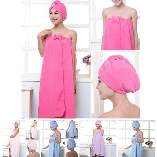 Soft Microfiber Magic Absorbent Dry Spa Bath Towel Beach Bathrobe+Cap for Women Girls B99