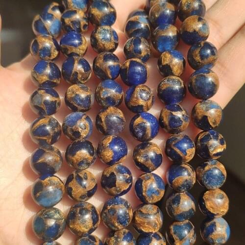 Natural Stones 4/6/8/10/12mm Dark Blue Cloisonne Loose Round Beads for Jewelry Making DIY Bracelet Accessories 15'' Strands