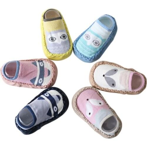 New Toddler Baby Shoes soft sole Newborn Infant First Walker cartoon fox cute animals home sock shoe with PU leather rubber sole
