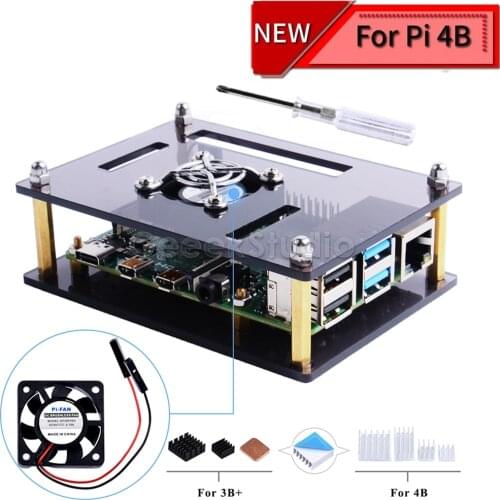 New! Clear/Dark Brown Acrylic Case for Raspberry Pi 4 Model B, Case with Cooling Fan for Raspberry Pi 4B / 3B+ / 3B /2B Board