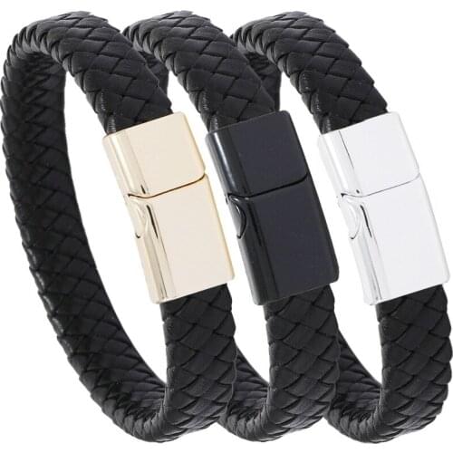 New Unisex Braided Leather Bracelet For Men and Women Alloy Magnet Buckle