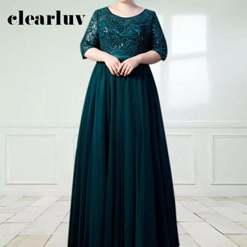 Blackish Green Evening Dress DR1053 Elegant Three Quarter Sleeve Evening Dresses Sequin A Line Formal Gowns Long Robe De Soiree