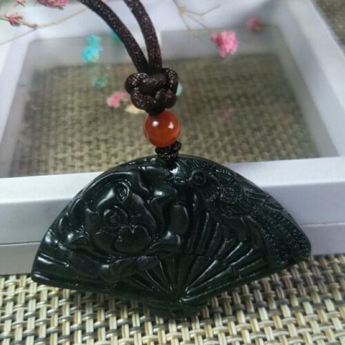 Natural Black-Green Jade Flower Bird Jade Pendant Jewelry Lucky Exorcise Evil Spirits Safety Auspicious Charms Jade Fine Jewelry