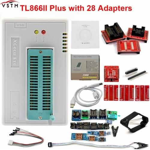 100% Original New V9.0 TL866II Plus Universal Minipro Programmer+28 Adapters+Test Clip TL866 PIC Bios High speed Programmer