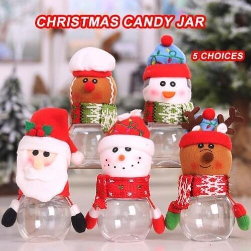Christmas Candy Storage Can Funny Snowman Elk Bear Xmas Decor Candy Box Jar Gifts Transparent Plastic Candy Can Bottle Holder 3