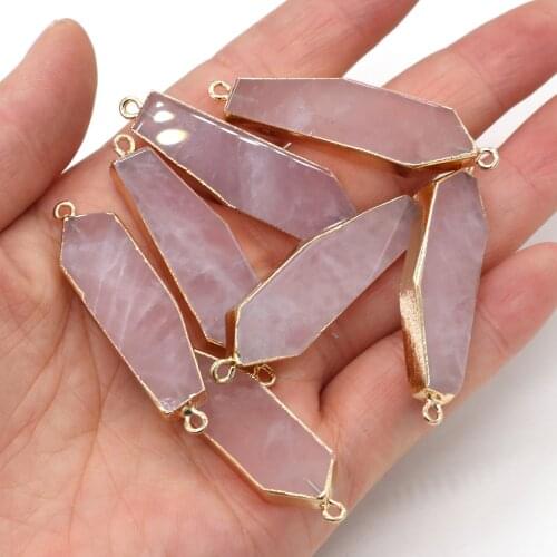 New Fashion Natural Stone Rose Pink Quartz Crystal Pendant Charms Connector for DIY Jewelry Making Necklace Bracelet Accessories