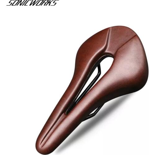 Road MTB Bike Leather Saddle Mountain Bicycle Hollow Saddle For Man Cycling Breathable Saddle Trail Comfort Races Seat