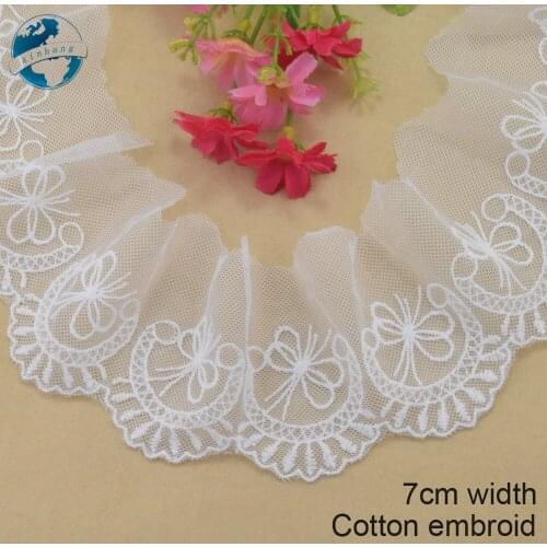 7cm wide Cotton embroid lace edge sewing ribbon guipure trim wedding lace DIY Garment Accessories french african doll lace#3946