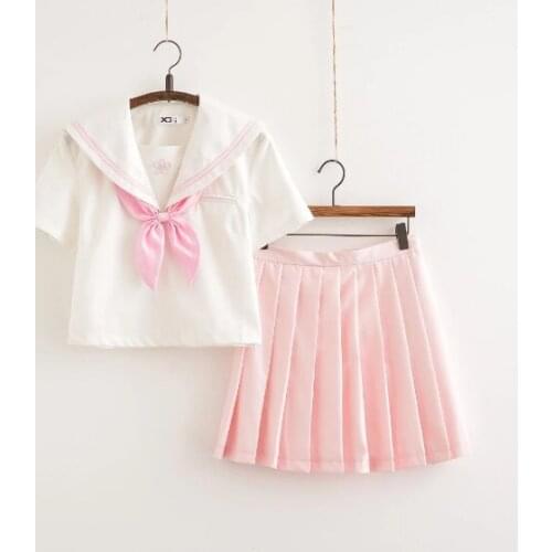 Sakura School Dress Lolita Summer Pink skirt JK Japanese School Uniforms Top+Skirt+Tie Teen Girls Anime Cosplay Sailor Suits