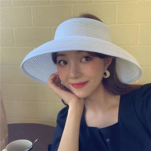 Summer Empty Straw Hat and Big Hat Foldable Beach Straw Hat Fisherman Hat Female Summer Vacation Sunshade Empty Top Hat