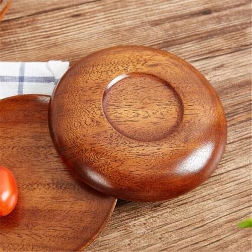 Retro Snack Fruit Plates 13.5cm Diameter Wooden Round Plates Fruit Cake Tea Coffee Dessert Dish Food Serving Tray