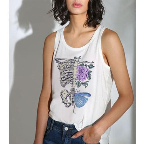 Flower Butterfly Skeleton Printed Hot Sale Harajuku Sleeveless Tank Top Summer Women Casual Teens Large Size Tee Shirt Lady 2021