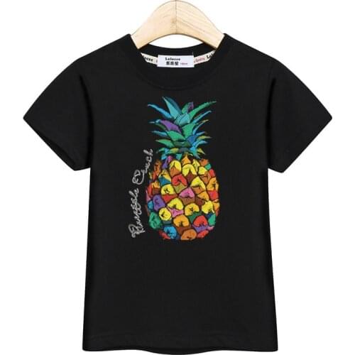 Tropical pineapple kids t-shirt retro leaves boys clothes short sleeve print tops baby girls shirt 3-14 summer cotton child tees
