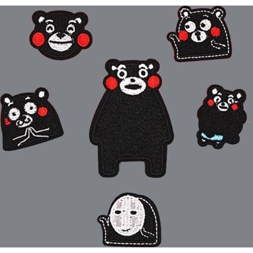 Fun Anime Kumamon Bear Iron On Patches Cartoon Embroidered Kawaii No Face Man Appliques for Clothes Badges 3D Diy Accessory