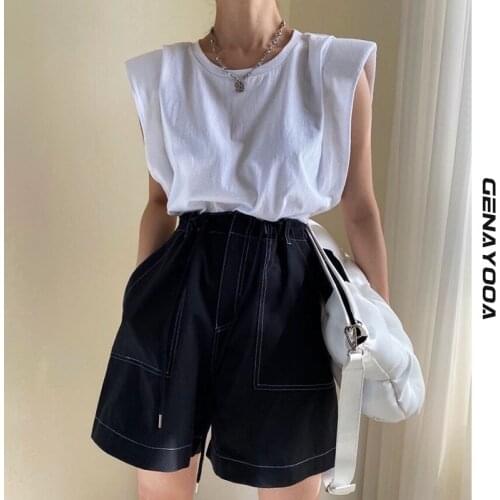 Genayooa Casual Womens Tank Top O Neck Sleeveless Loose Ruched Streetwear Vest For Female Fashion Clothing 2021 Summer